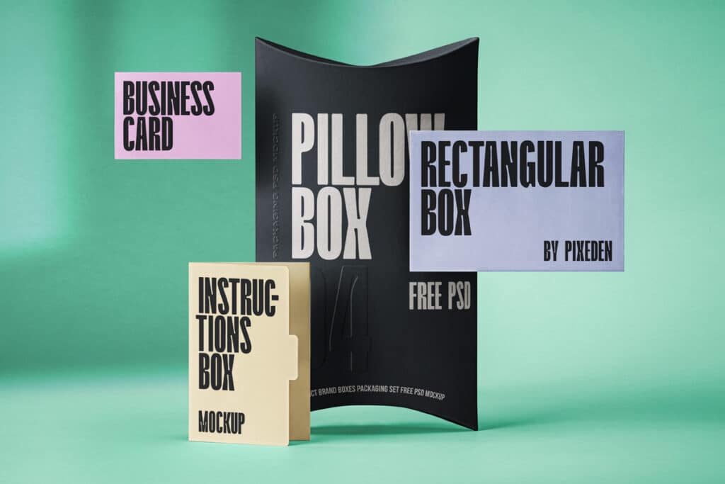 001 product brand box container corporate packaging pillow identity graphic design free psd mockup resource pixeden