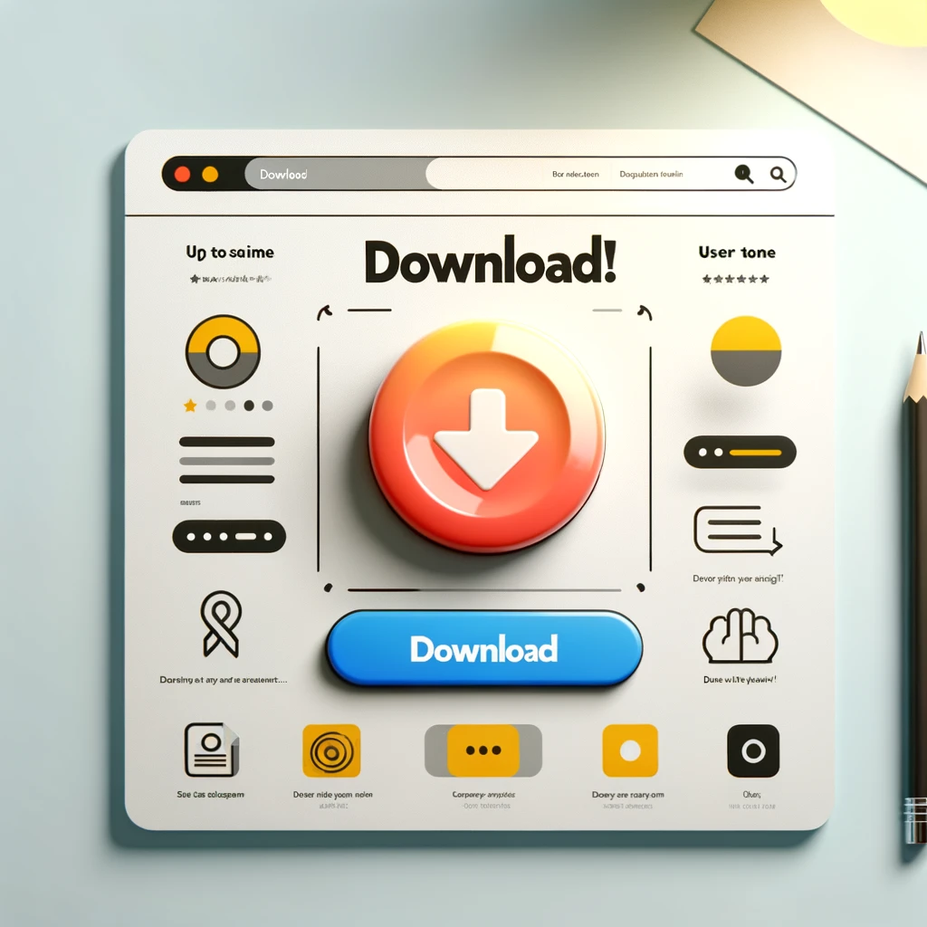 DALL·E 2024 03 15 23.13.40 A Download button vividly designed stands out on a simple and clean webpage background. The button is surrounded by minimalist text and icons ind