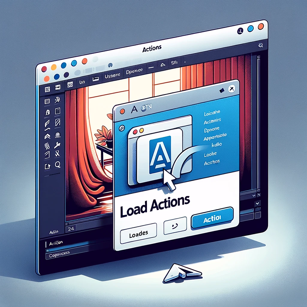 DALL·E 2024 03 15 23.16.06 The Actions panel in Adobe Photoshop showing a newly loaded action. The scene depicts the moment after a user clicks the menu icon in the top right