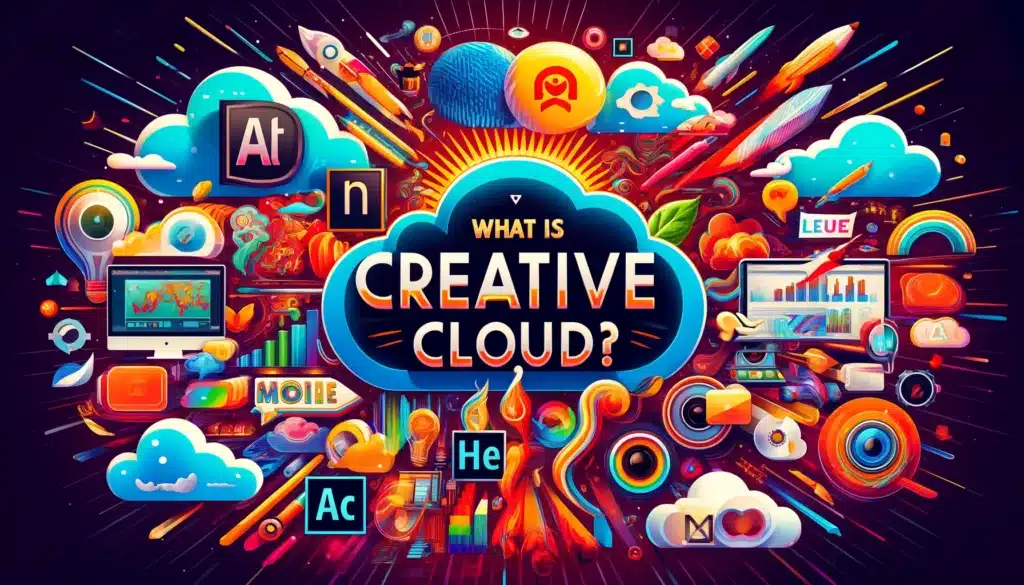 DALL·E 2024 05 16 13.01.02 A vibrant and dynamic illustration showcasing various Adobe Creative Cloud applications. The central theme is What is Adobe Creative Cloud in bold 1