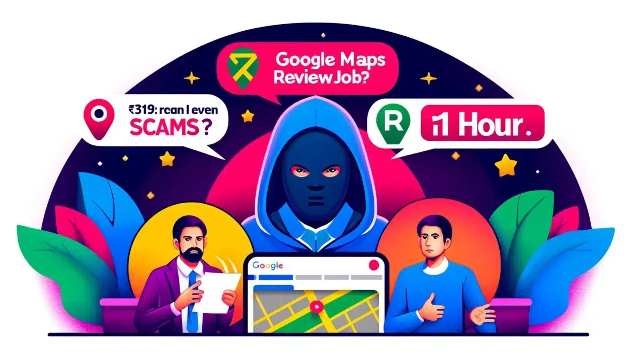 DALL·E 2024 06 02 02.05.49 Create a 16 9 thumbnail for a blog post similar to the image provided. The thumbnail should feature a masked scammer on one side a person explaining