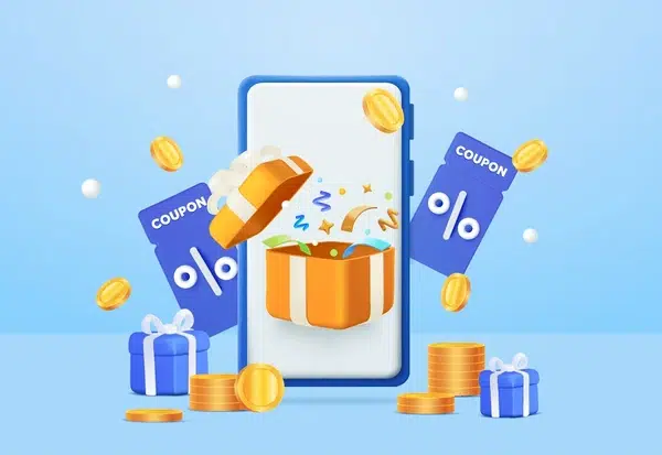 blue smartphone open gift box 600nw 2278239619