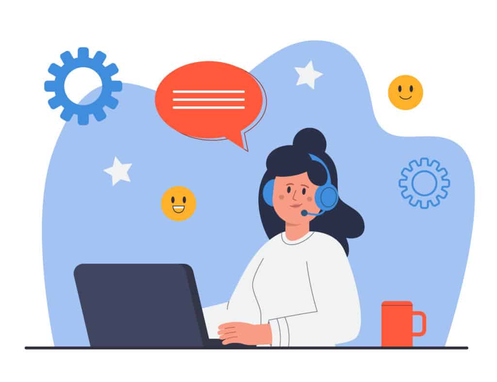 22343742 Female customer service worker sitting at laptop