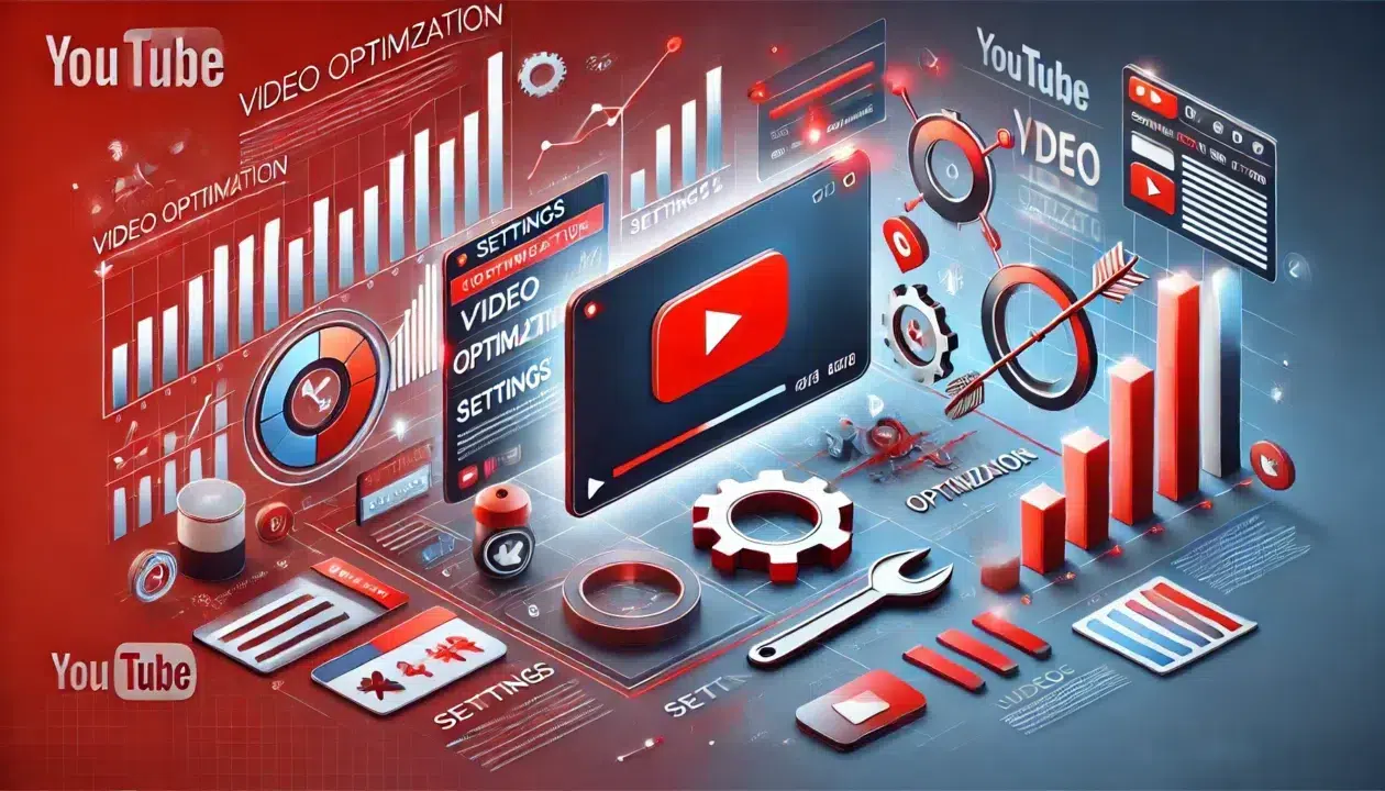 DALL·E 2024 11 22 23.21.27 A visually appealing representation of video optimization for YouTube in a 16 9 aspect ratio. The image features a YouTube video player with analytics