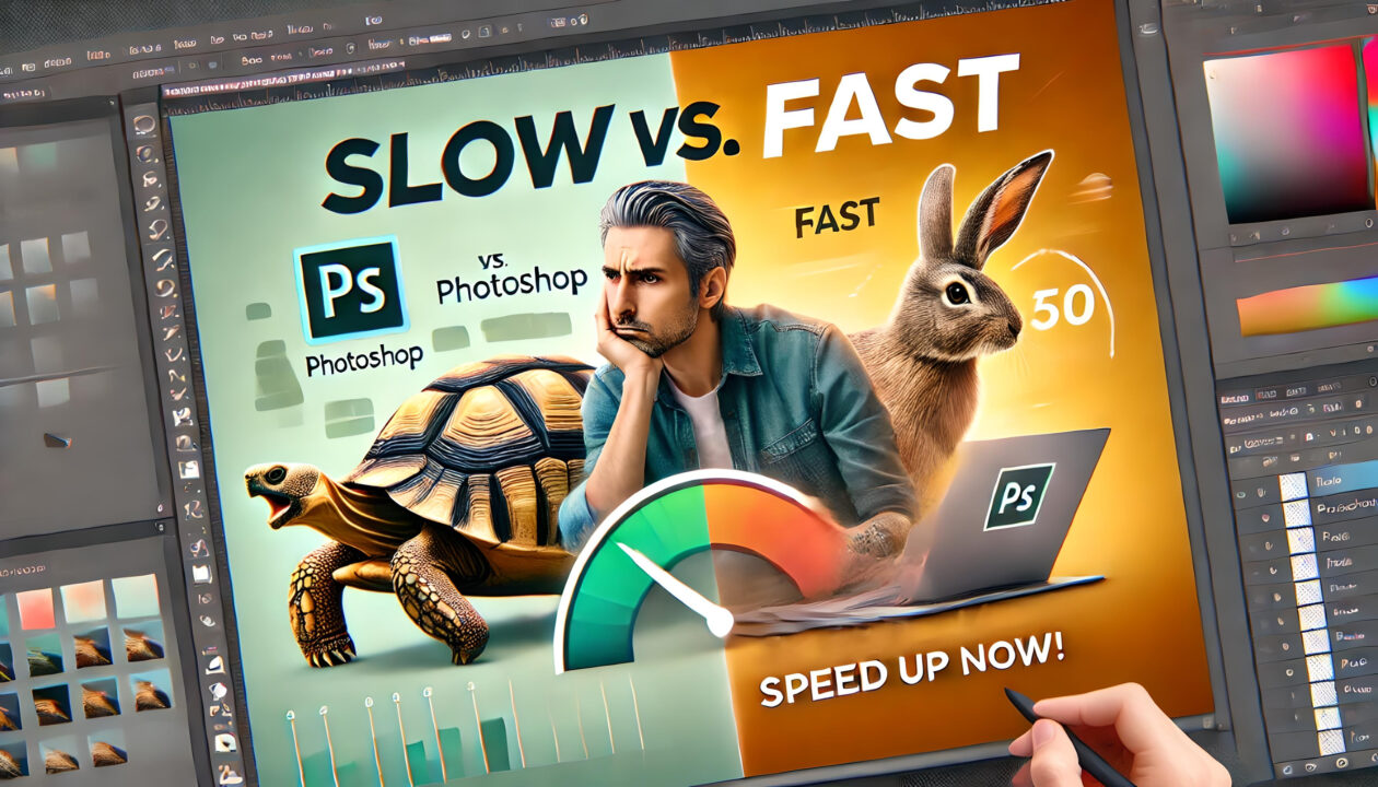 DALL·E 2024 12 05 14.12.50 A professional blog thumbnail with a realistic design showcasing a tortoise versus a rabbit concept symbolizing slow vs. fast performance. On one sid fotor 2024120514156