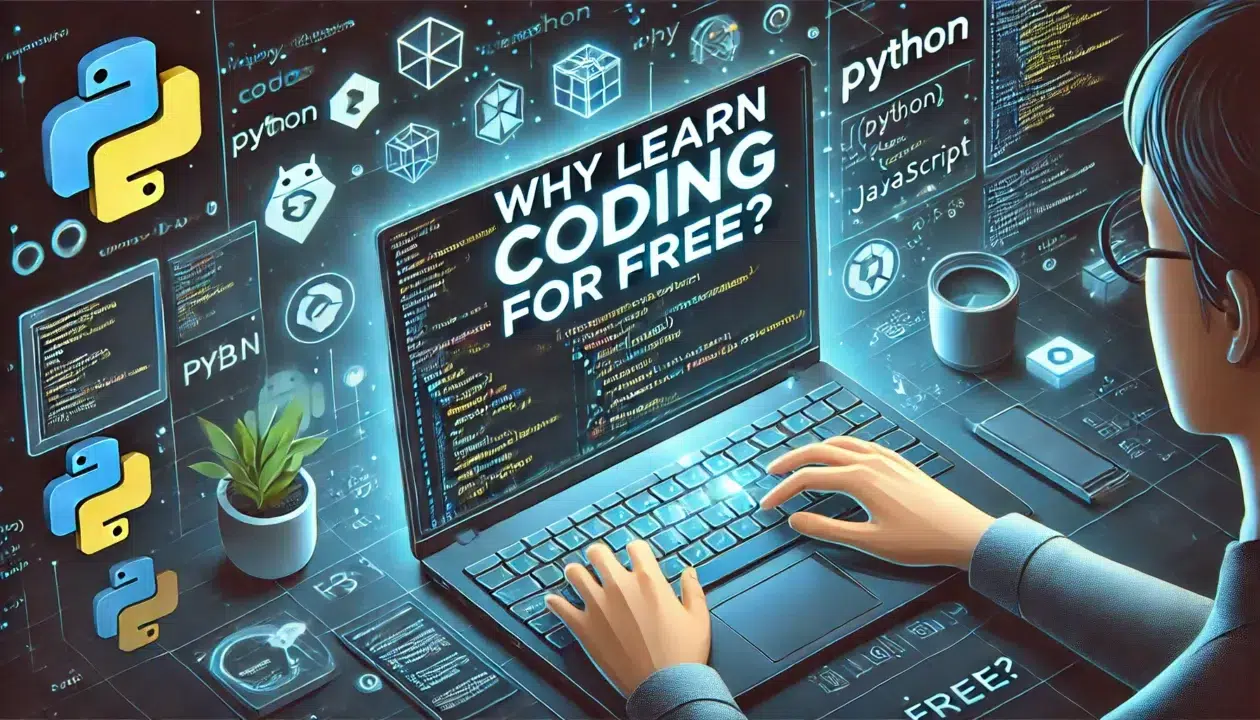 DALL·E 2024 12 19 14.59.07 A professional and realistic 16 9 graphic designed as a thumbnail for a section titled Why Learn Coding for Free . The image should feature modern t