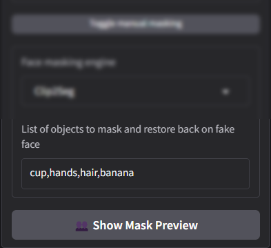 List of objects to mask