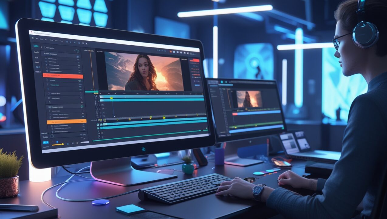 Leonardo Phoenix 10 A futuristic video editors workspace featu 1